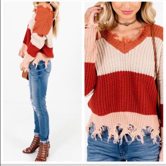 Hot🔥Striped sweater w/gr8 color & on-trend fray - Picture 4 of 4